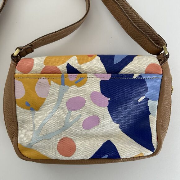 Fossil Preston Crossbody Leather Canvas Floral Purse Messenger Bag Watercolor - Picture 3 of 16
